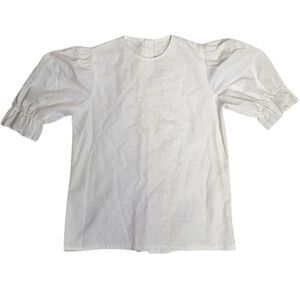 VINTAGE 80s white puff sleeve embroidered eyelet button back blouse top‎ S